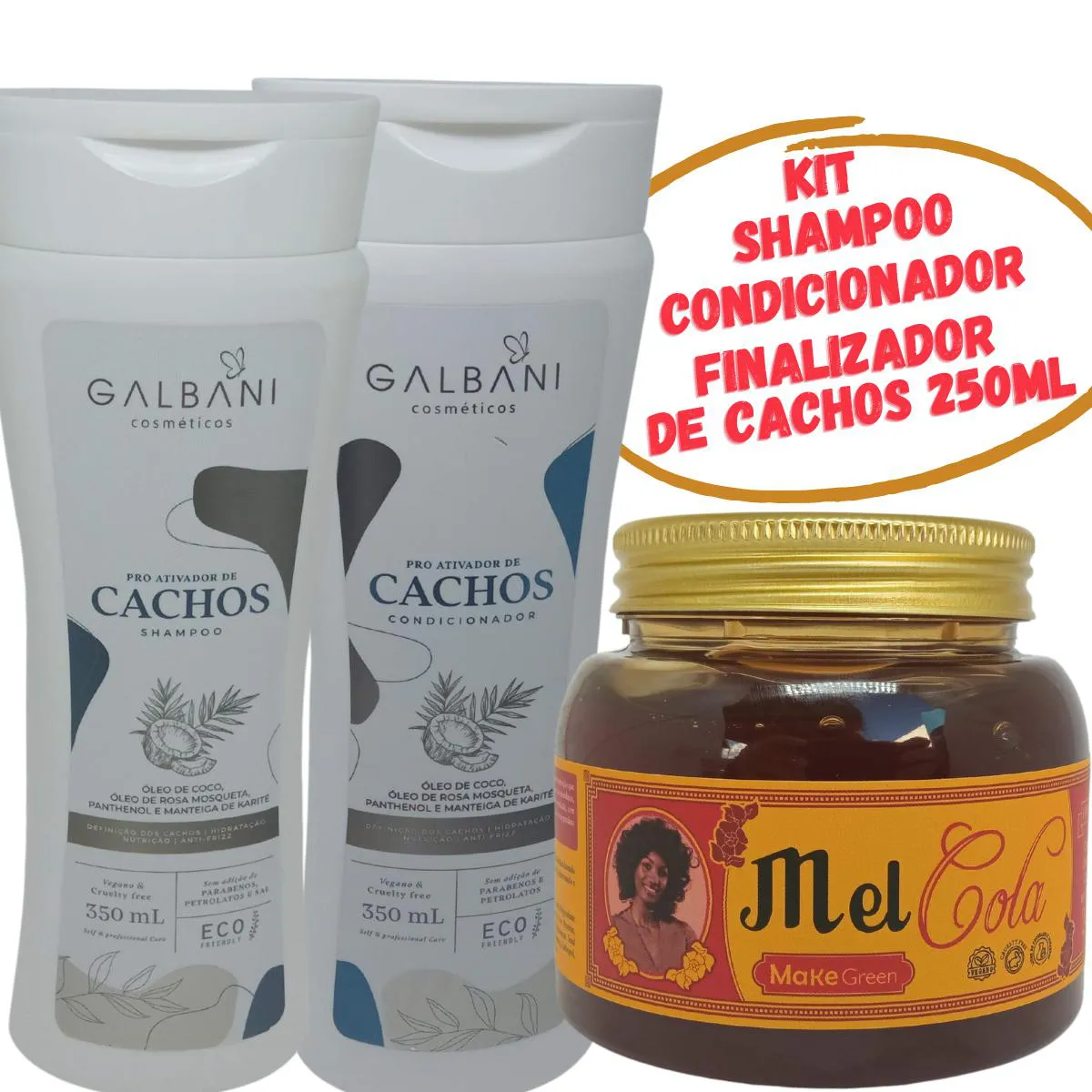 KIT MEL COLA 240G SHAMPOO 500G E CONDICIONADOR 500G GALBANI