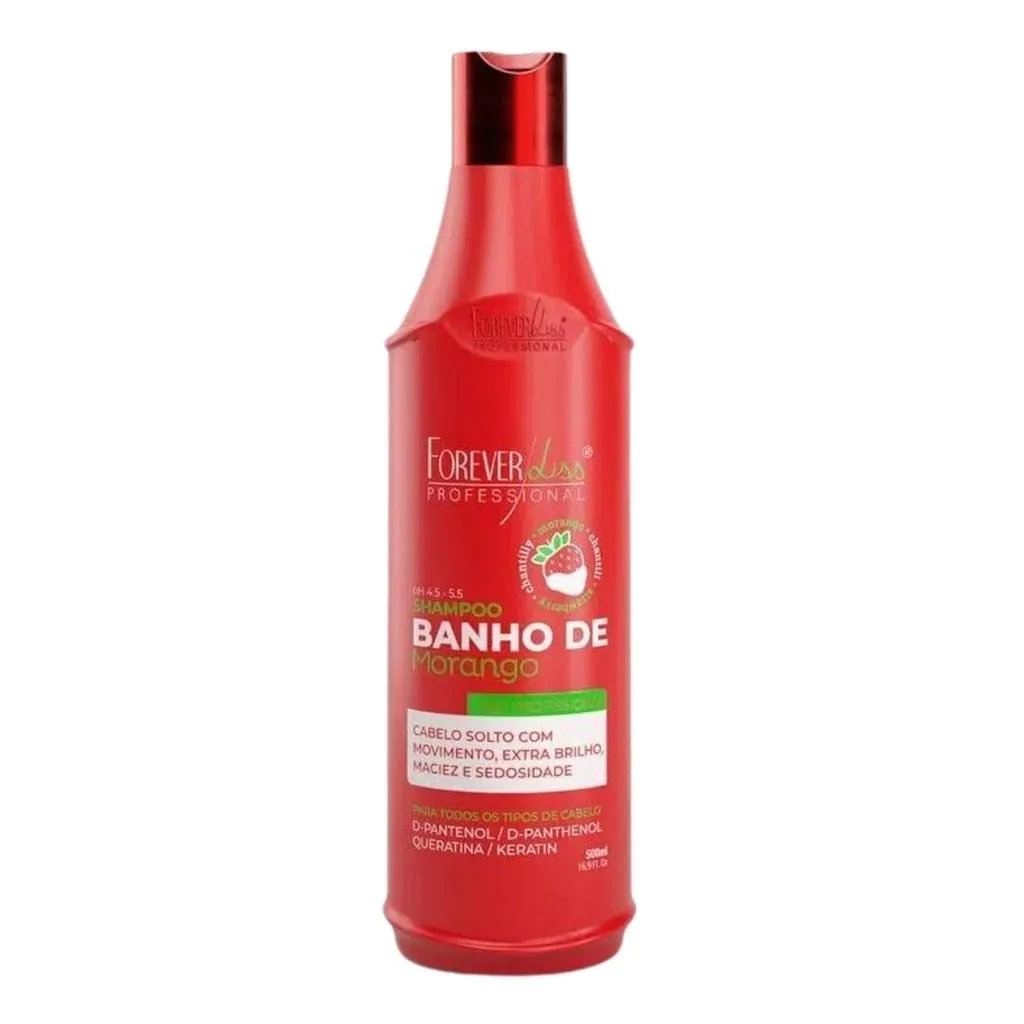 SHAMPOO FOREVER LISS BANHO DE MORANGO 500ML LIMPA E REPARA