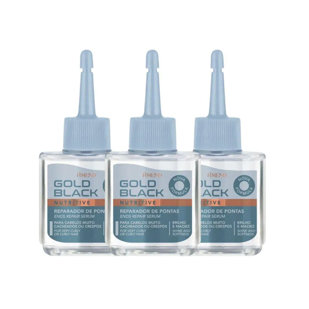 KIT REPARADOR DE PONTAS AMEND GOLD BLACK 30ML (3 UNIDADES)