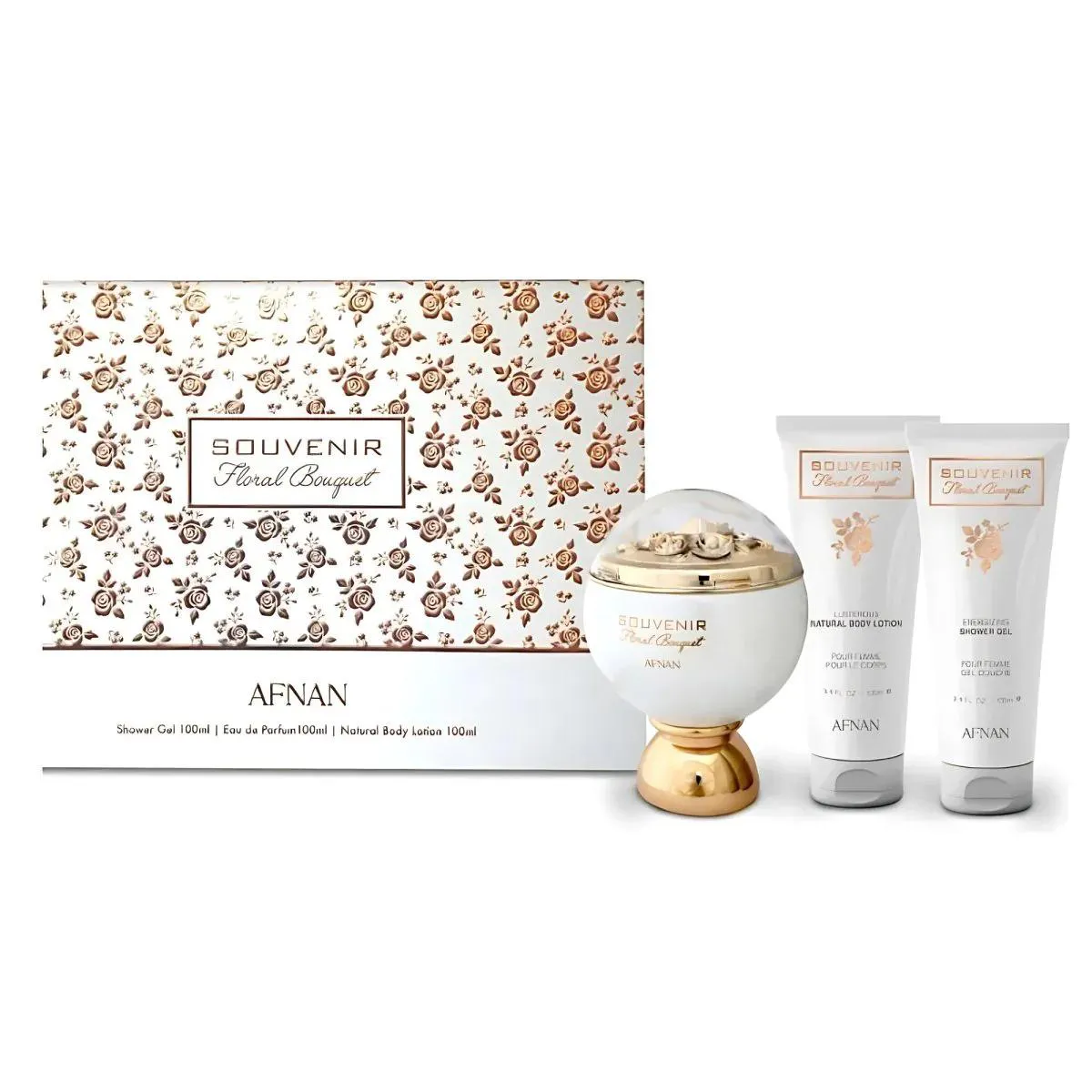 AFNAN LADIES SOUVENIR FLORAL BOUQUET EAU DE PARFUM 100ML + SHOWER GEL 100ML + BODY LOTION 100ML