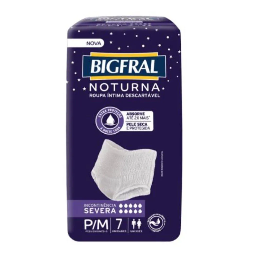 FRALDA DESCARTáVEL ADULTO BIGFRAL ROUPA ÍNTIMA  NOTURNA TAMANHO P/M - 8 PACOTES COM 7 FRALDAS - TOTAL 56 TIRAS