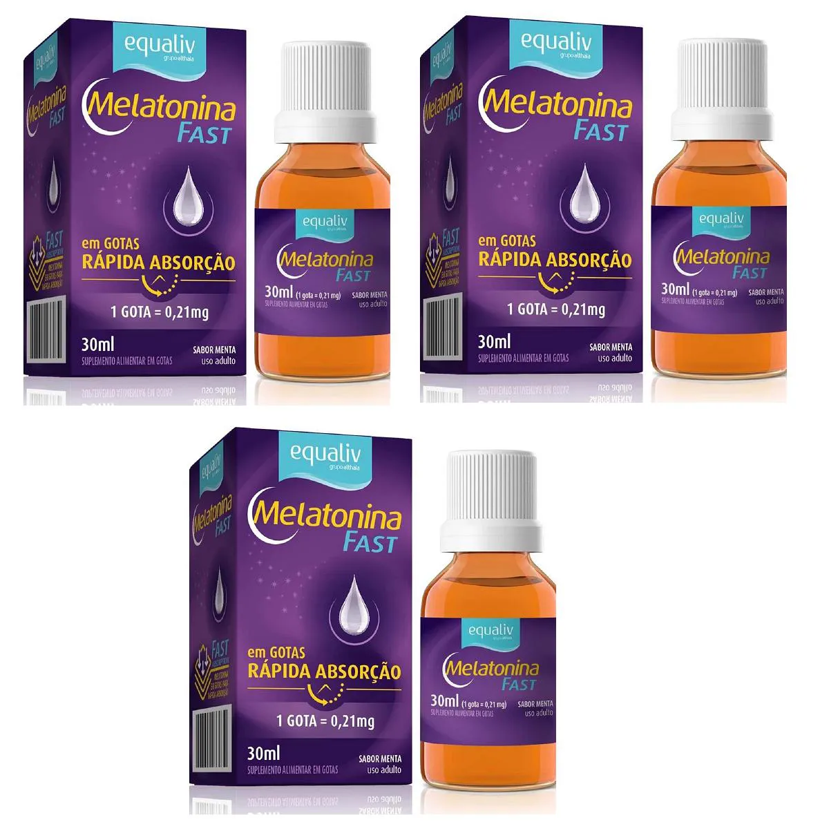 KIT 03 MELATONINA FAST RáPIDA AçãO MENTA 30ML - EQUALIV