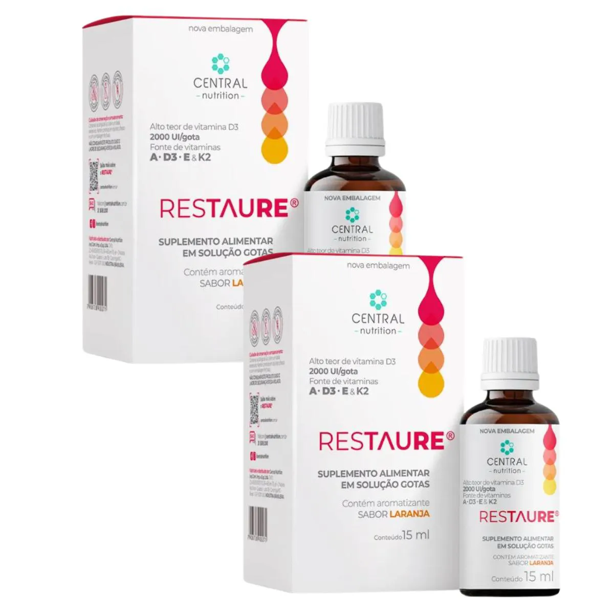 KIT 2  RESTAURE 15ML - VITAMINA A, D3, E E K2 - CENTRAL NUTRITION