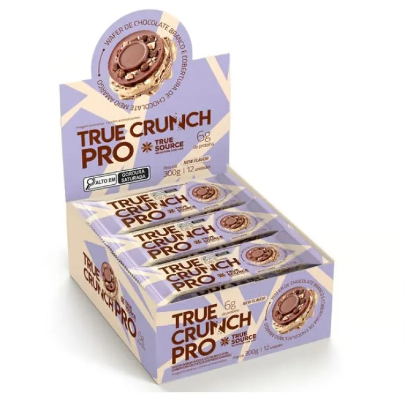 TRUE CRUNCH PRO DISPLAY (12 UNID. 25G) - SABOR: CHOC. BRANCO COBERTURA CHOCOLATE MEIO AMARGO
