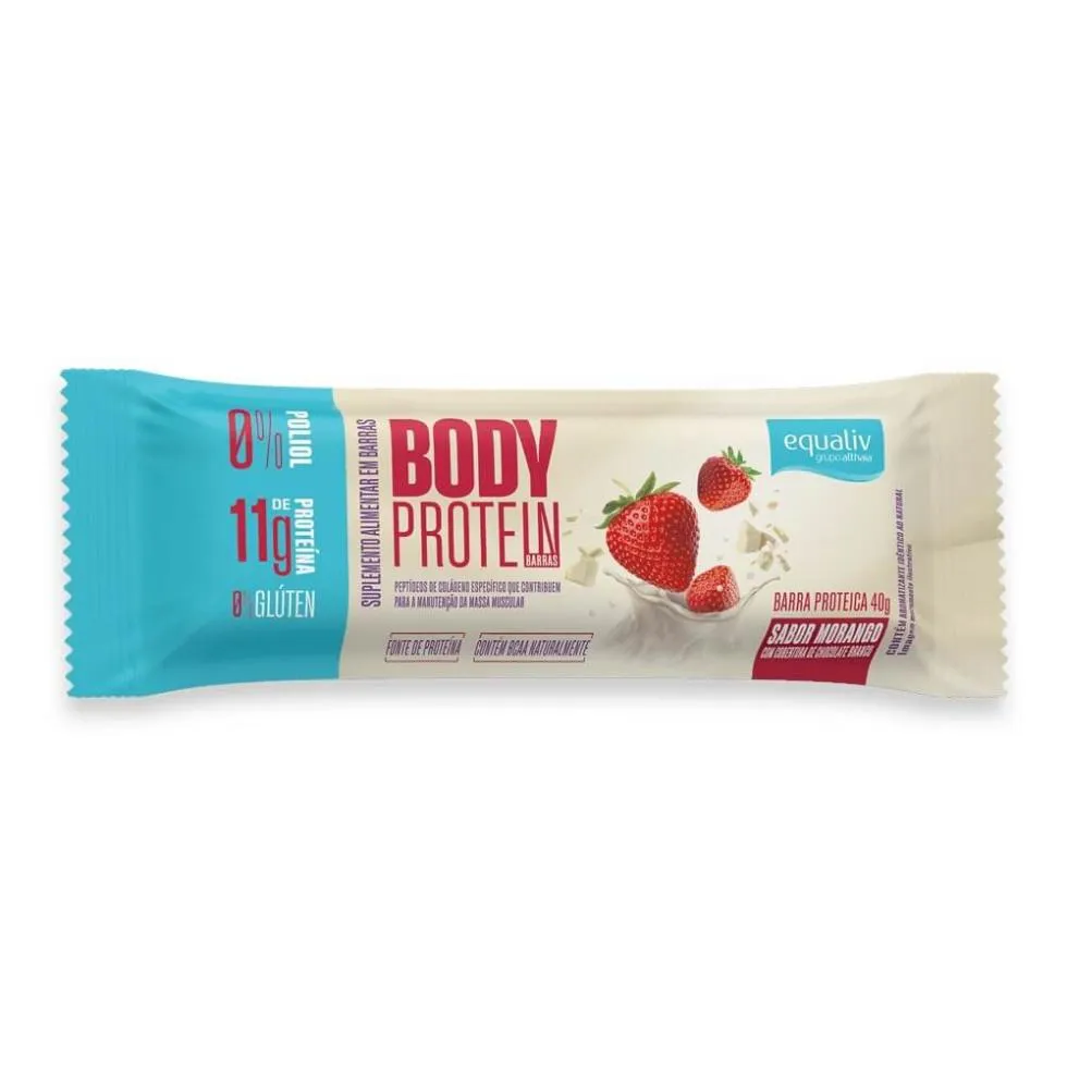 BODY PROTEIN BAR (40G) - SABOR: MORANGO COBERTURA CHOC. BRANCO