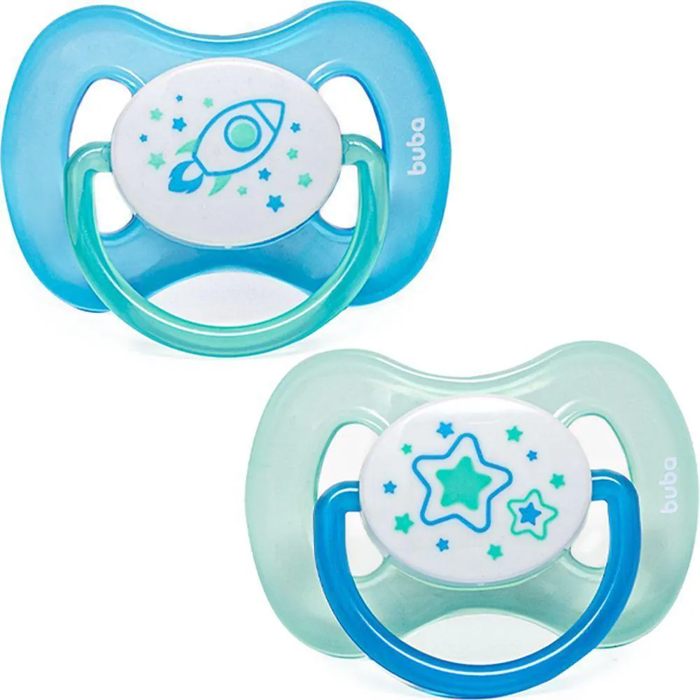 KIT 2 CHUPETAS COMFORT TAM 2 (6M+) - BUBA FOGUETE E ESTRELAS 12675