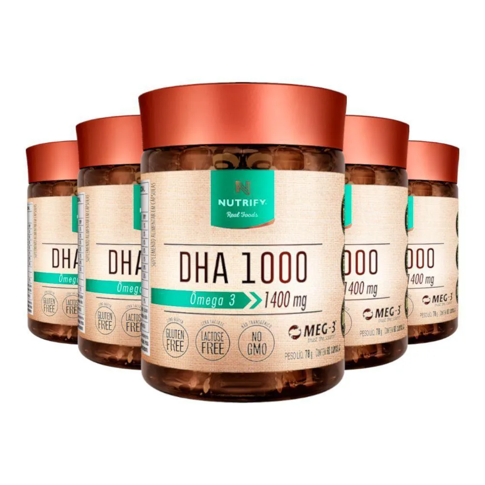 KIT 5 ôMEGA 3 DHA 1000 NUTRIFY 60 CáPSULAS