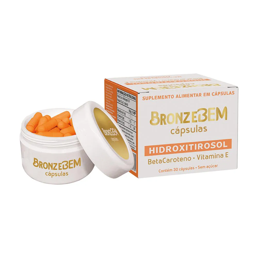 BRONZE BEM CáPSULAS - HIDROXITIROSOL + BETACAROTENO + VITAMINA E (30 CáPSULAS) - BRONZE BEM