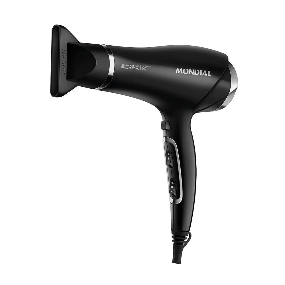 SECADOR DE CABELO MONDIAL SCN-04 2000W - 3 TEMPERATURAS + 2 VELOCIDADES, PRETO/CROMADO 110