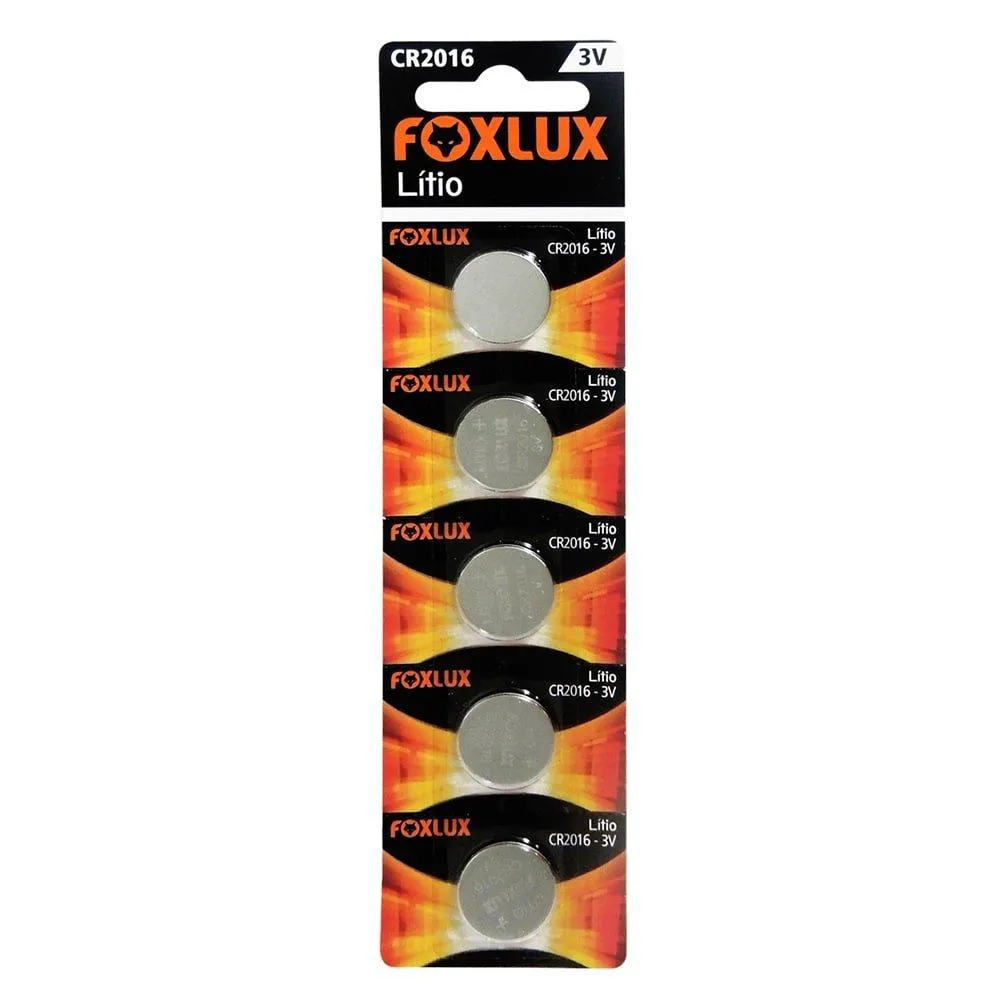 BATERIA FOXLUX LíTIO 3V CR2016 BLISTER - EMBALAGEM COM 5 UNIDADES