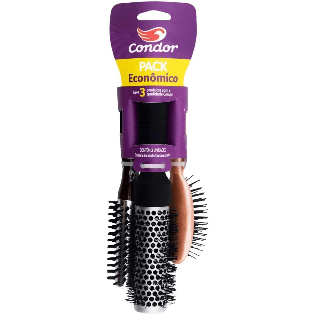 PACK 3 ESCOVAS DE CABELO MODELATTI - CONDOR