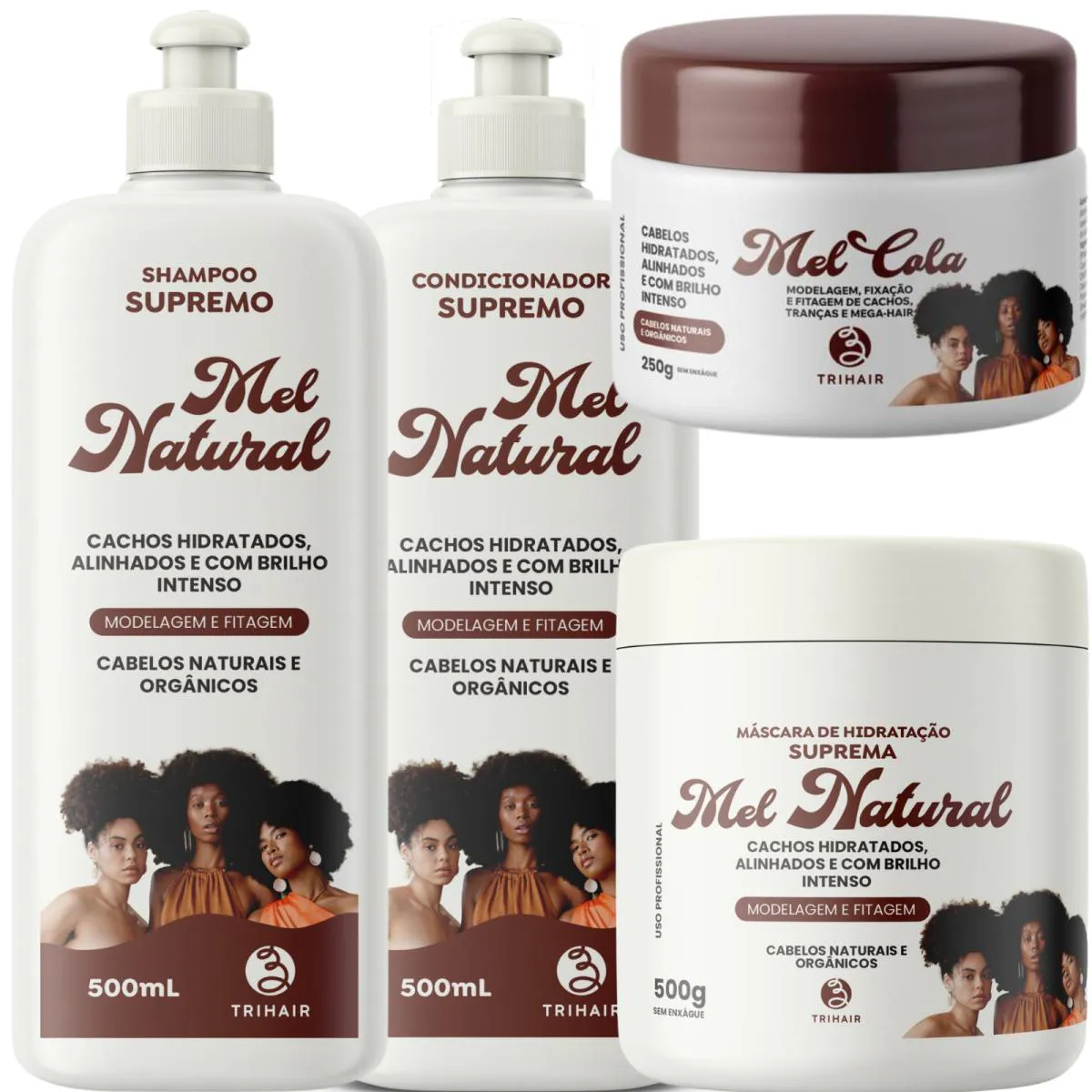 MáSCARA 500G SHAMPOO 500G-CONDICIONADOR 500G - MEL COLA 250G