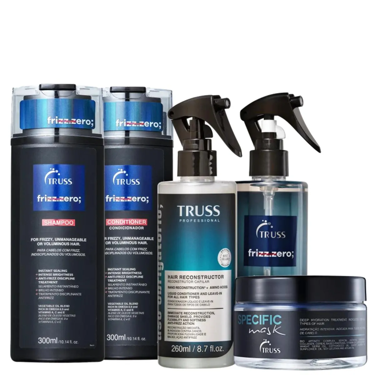 TRUSS FRIZZ ZERO + USO OBRIGATóRIO + SPECIFIC MASK (5 PRODUTOS)