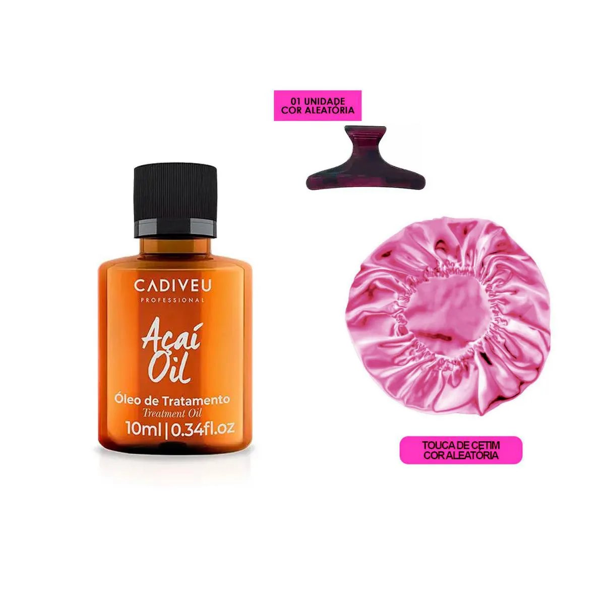 ÓLEO AçAí CADIVEU FINALIZADOR CAPILAR 10ML +TOUCA E PRESILHA