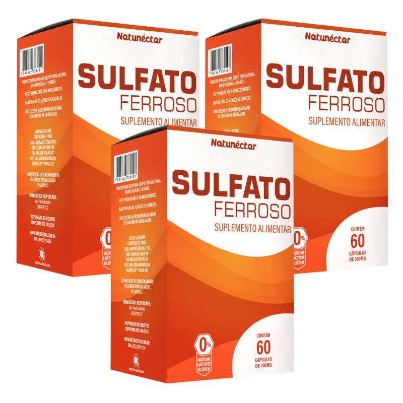 KIT SULFATO FERROSO NATUNECTAR 500MG – 3 UNID (180 CáPSULAS)