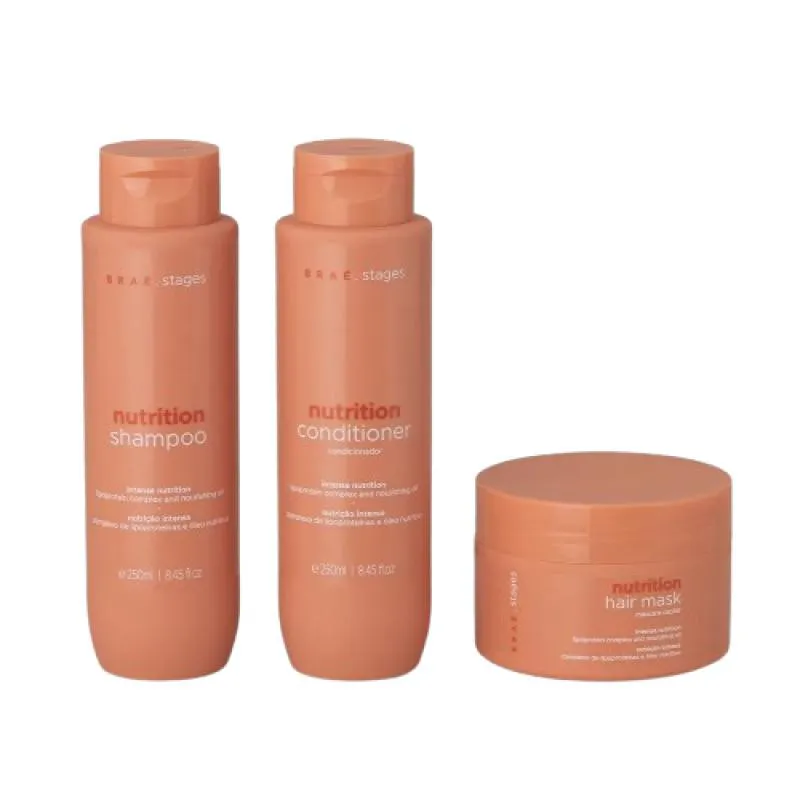 KIT DE NUTRIçãO BRAé STAGES NUTRITION SHAMPOO + COND + MASC
