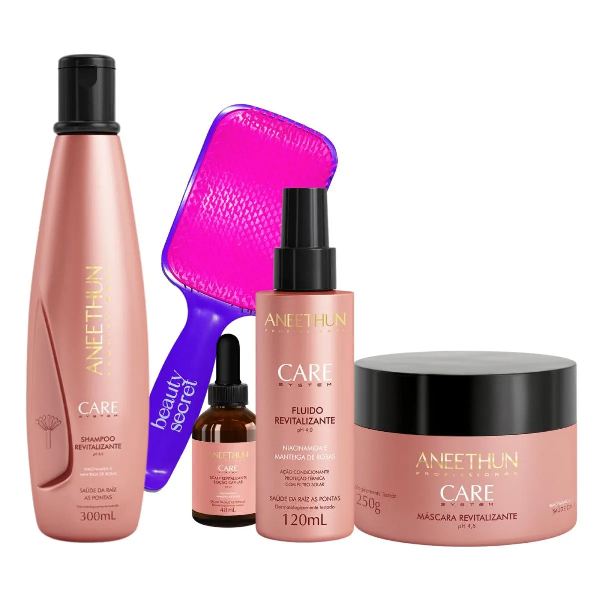 KIT ANEETHUN CARE SYSTEM COMPLETO E ESCOVA RAQUETE BEAUTY