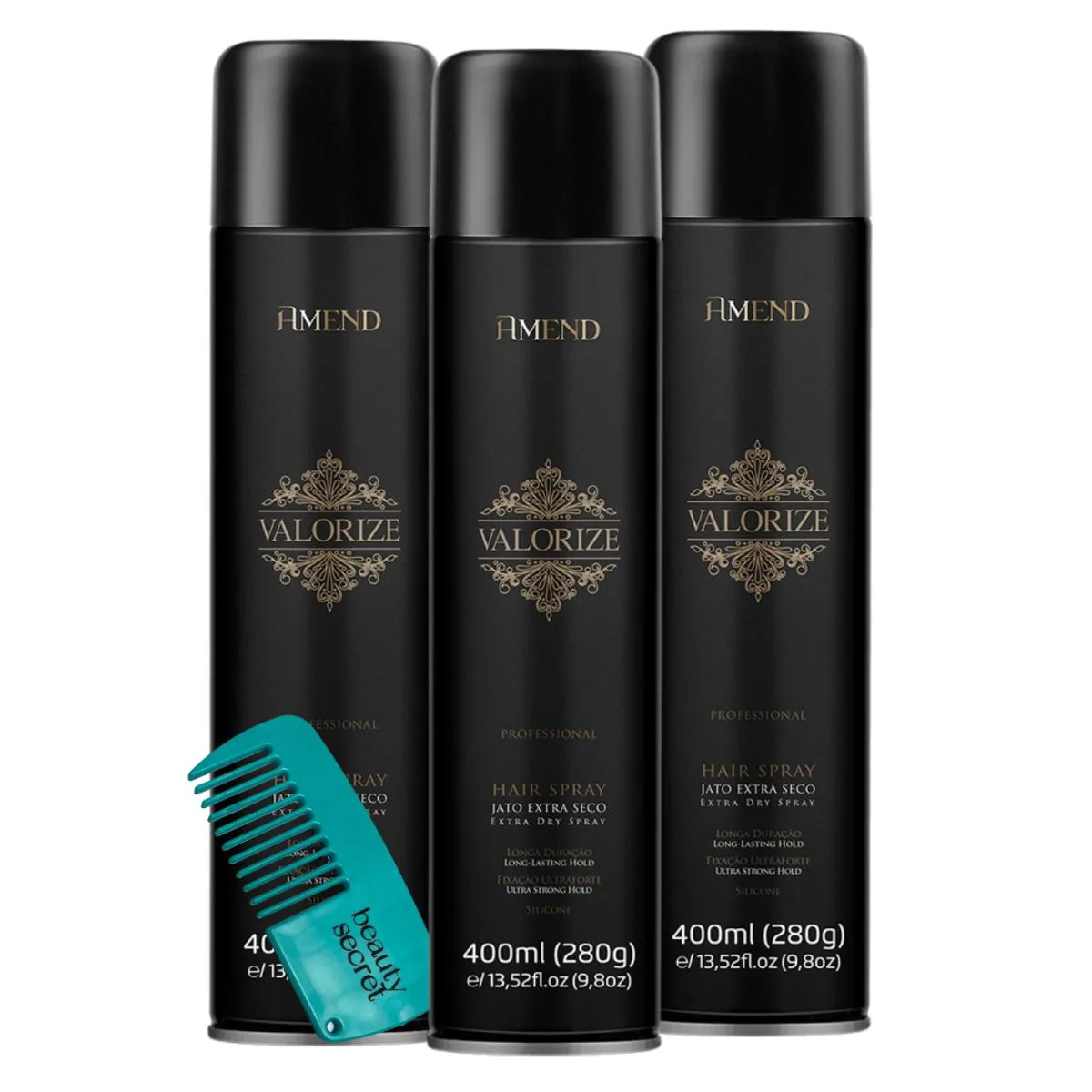 KIT HAIR SPRAY AMEND 3 UNIDADES DE 400ML E MINI PENTE BEAUTY