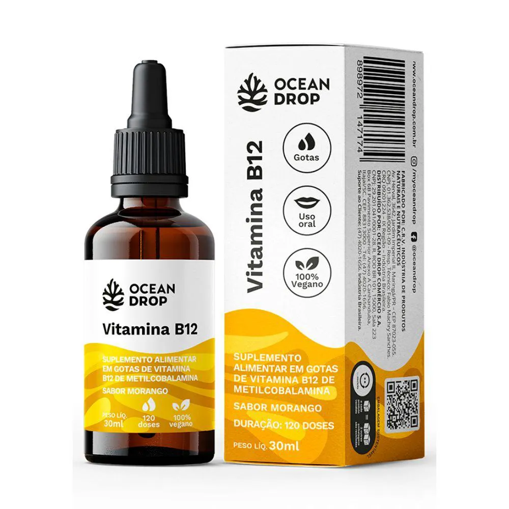 VITAMINA B12 METILCOBALAMINA GOTAS MORANGO 30ML - OCEAN DROP