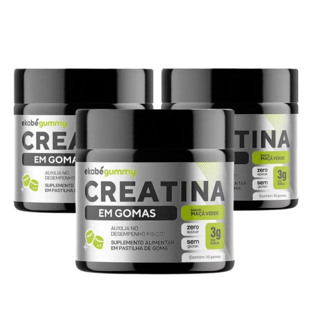 CREATINA MONOHIDRATADA GUMMIES SABOR MAçã VERDE KIT 3 POTES