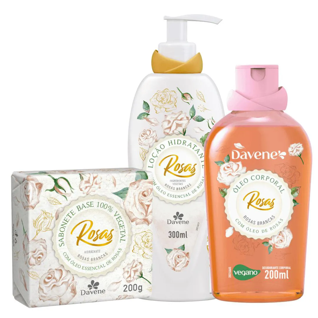 KIT ROSAS BRANCAS - SABONETE BARRA + HIDRATANTE + OLEO CORPORAL