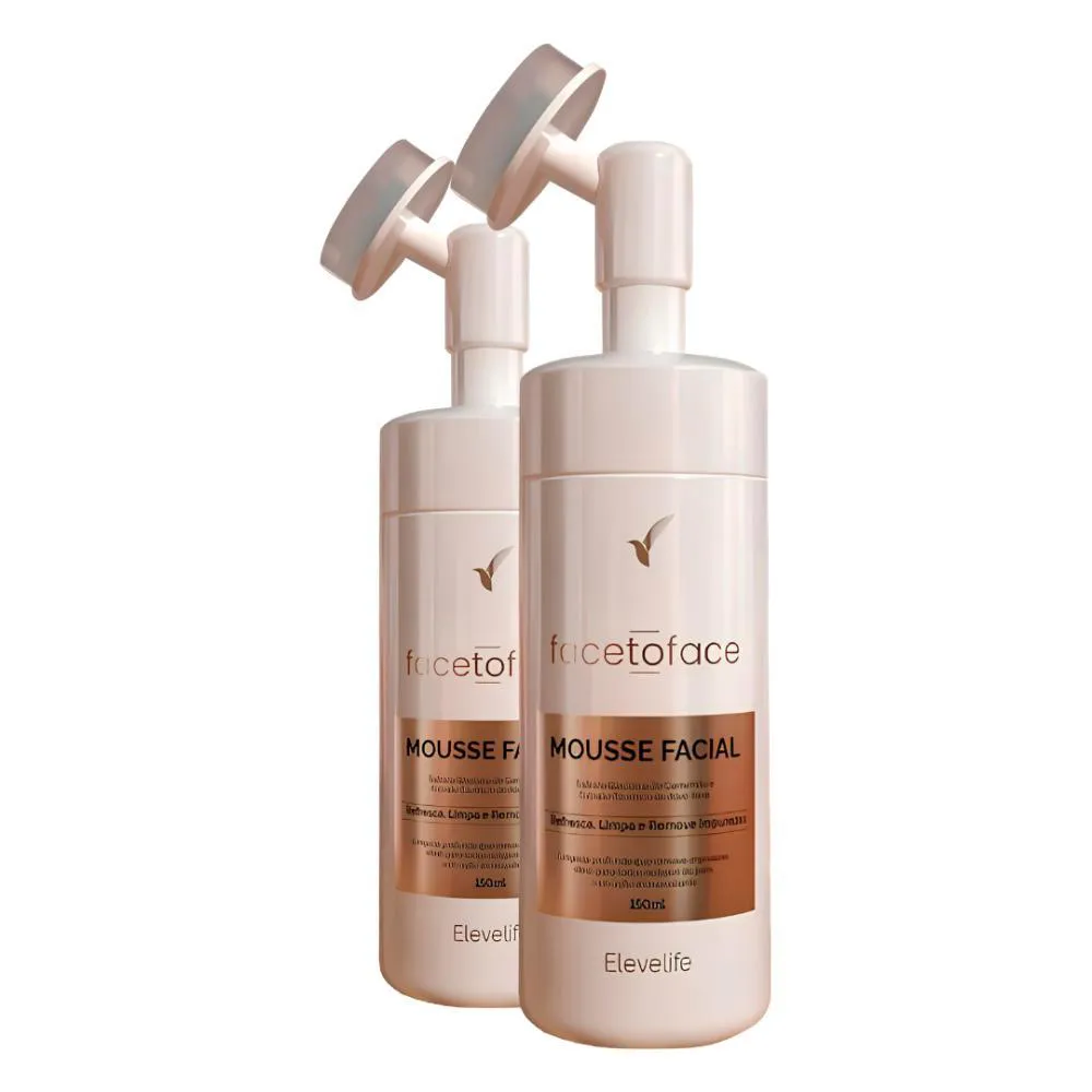 KIT COM 2 ESPUMAS DE LIMPEZA FACIAL COM ESCOVA - FACE TO FACE 150ML MOUSSE FACIAL ELEVE LIVE