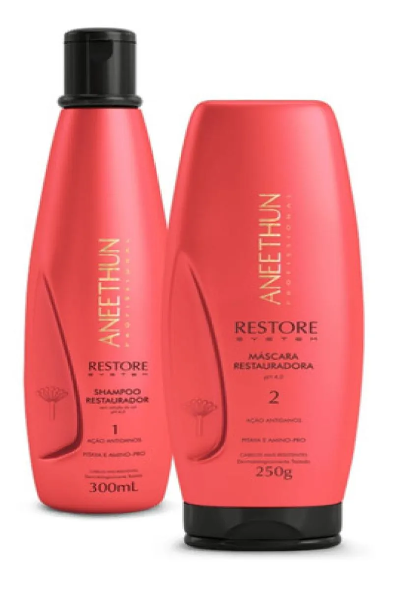 KIT SHAMPOO 300ML E MáSCARA 250G ANEETHUN RESTORE SYSTEM