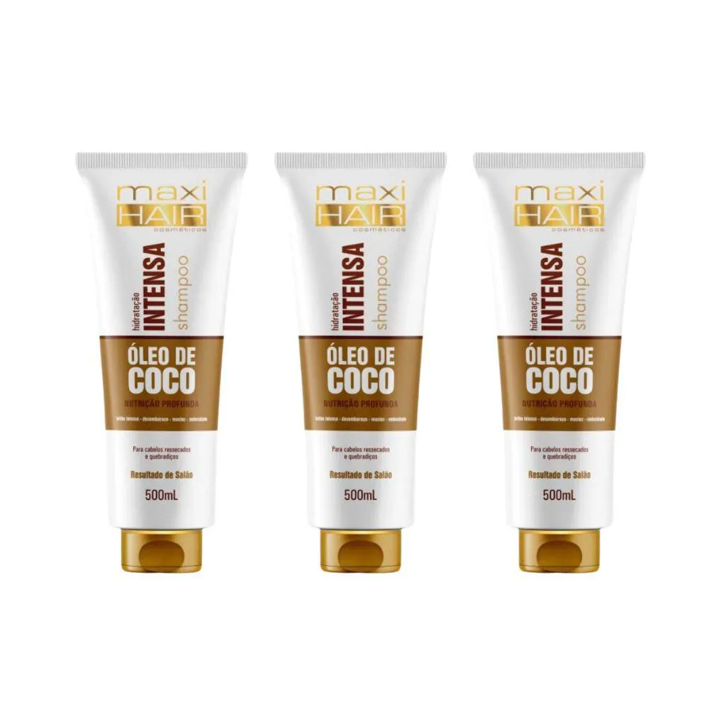 SHAMPOO MAXIHAIR 500ML OLEO DE COCO HIDRATAçAO INTENSA - 3UN