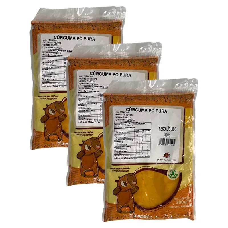 KIT 3X: CúRCUMA EM Pó TAINá ALIMENTOS 200G