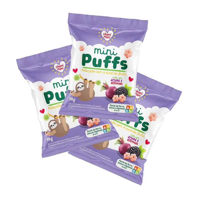KIT 3X: SNACK INFANTIL MINI PUFFS AMORA E BETERRABA NHAMI MAMI 15G