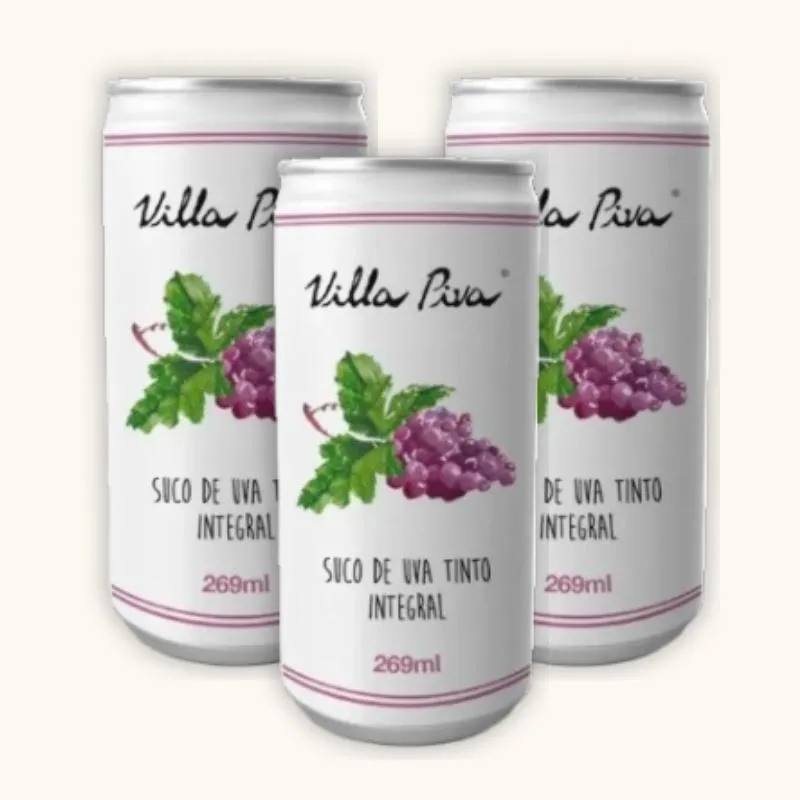 KIT 3X: SUCO DE UVA INTEGRAL SEM AçúCAR LATA VILLA PIVA 269ML
