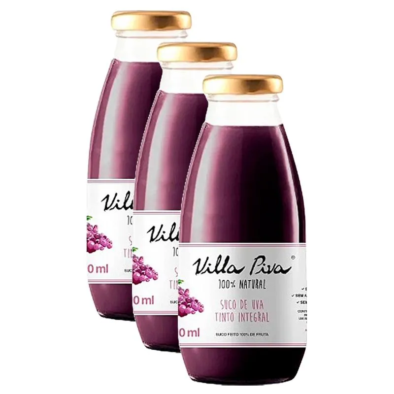 KIT 3X: SUCO DE UVA INTEGRAL SEM AçúCAR VILLA PIVA 300ML