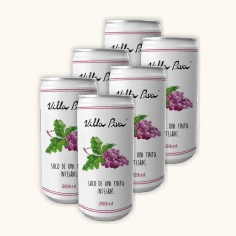 KIT 6X: SUCO DE UVA INTEGRAL SEM AçúCAR LATA VILLA PIVA 269ML