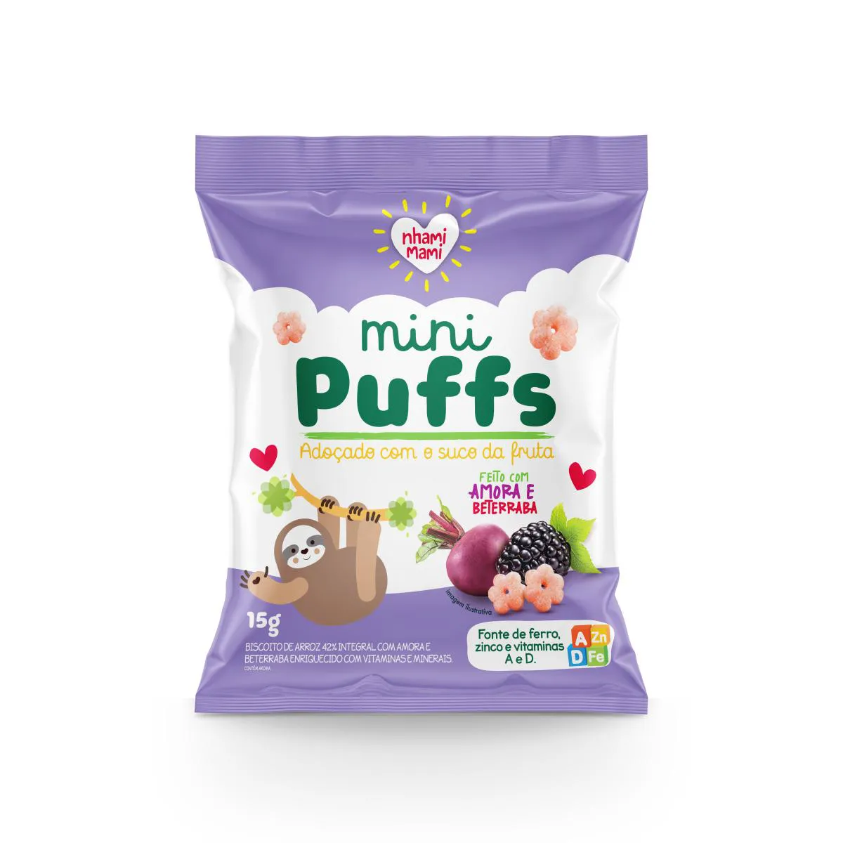 SNACK INFANTIL MINI PUFFS AMORA E BETERRABA NHAMI MAMI 15G