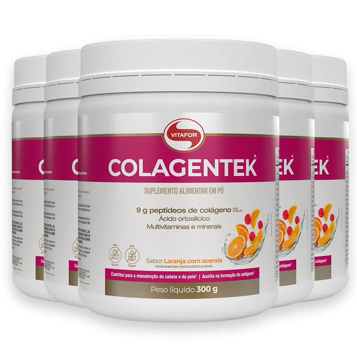 Kit 5 Colagentek Vitafor 300g Laranja com Acerola