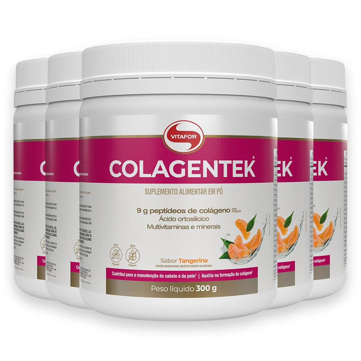 Kit 5 Colagentek Vitafor 300g Tangerina