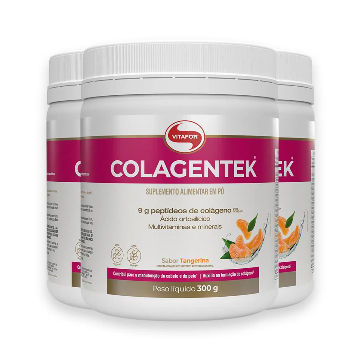 Kit 3 Colagentek Vitafor 300g Tangerina