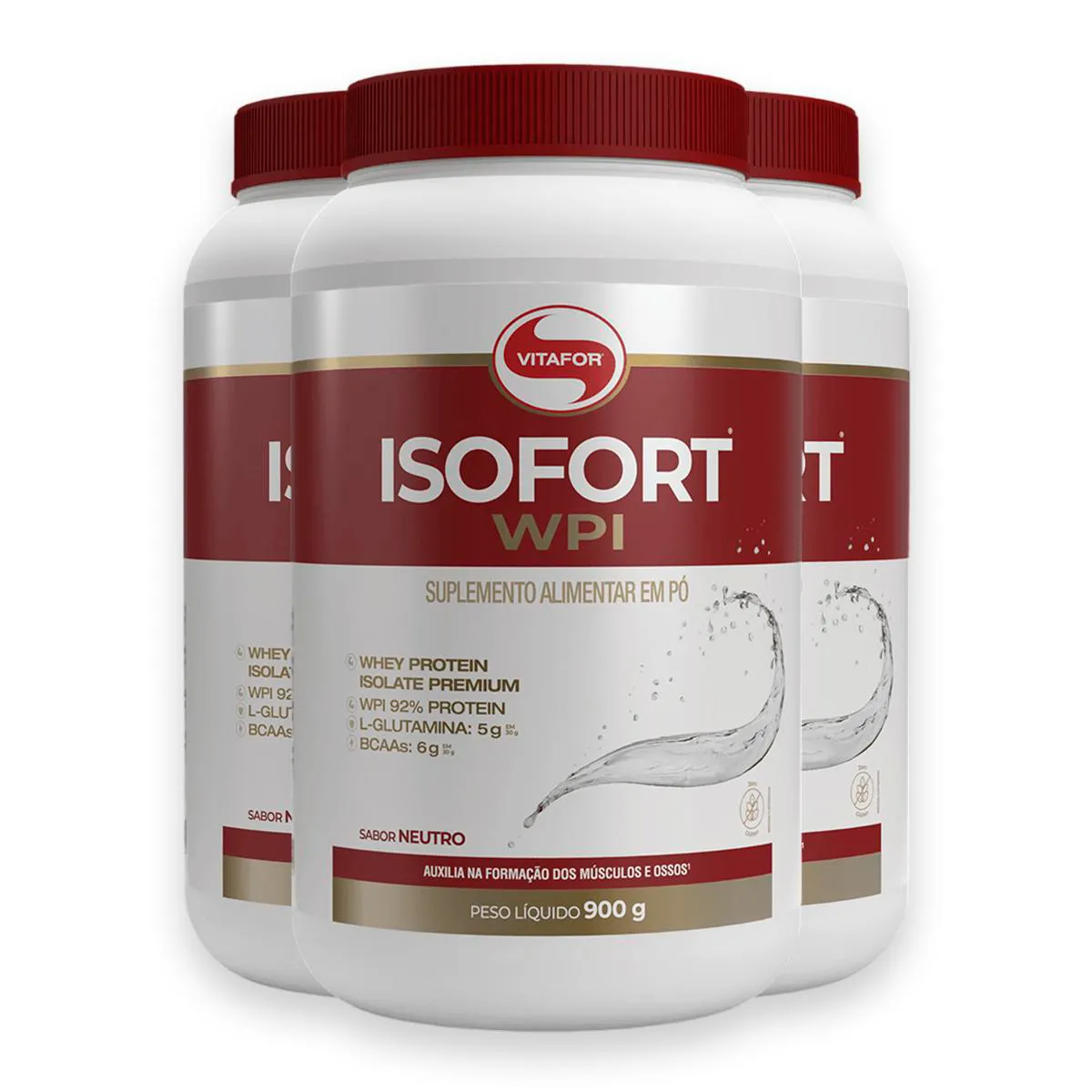 Kit 3 Isofort Vitafor Whey Protein 900g Neutro