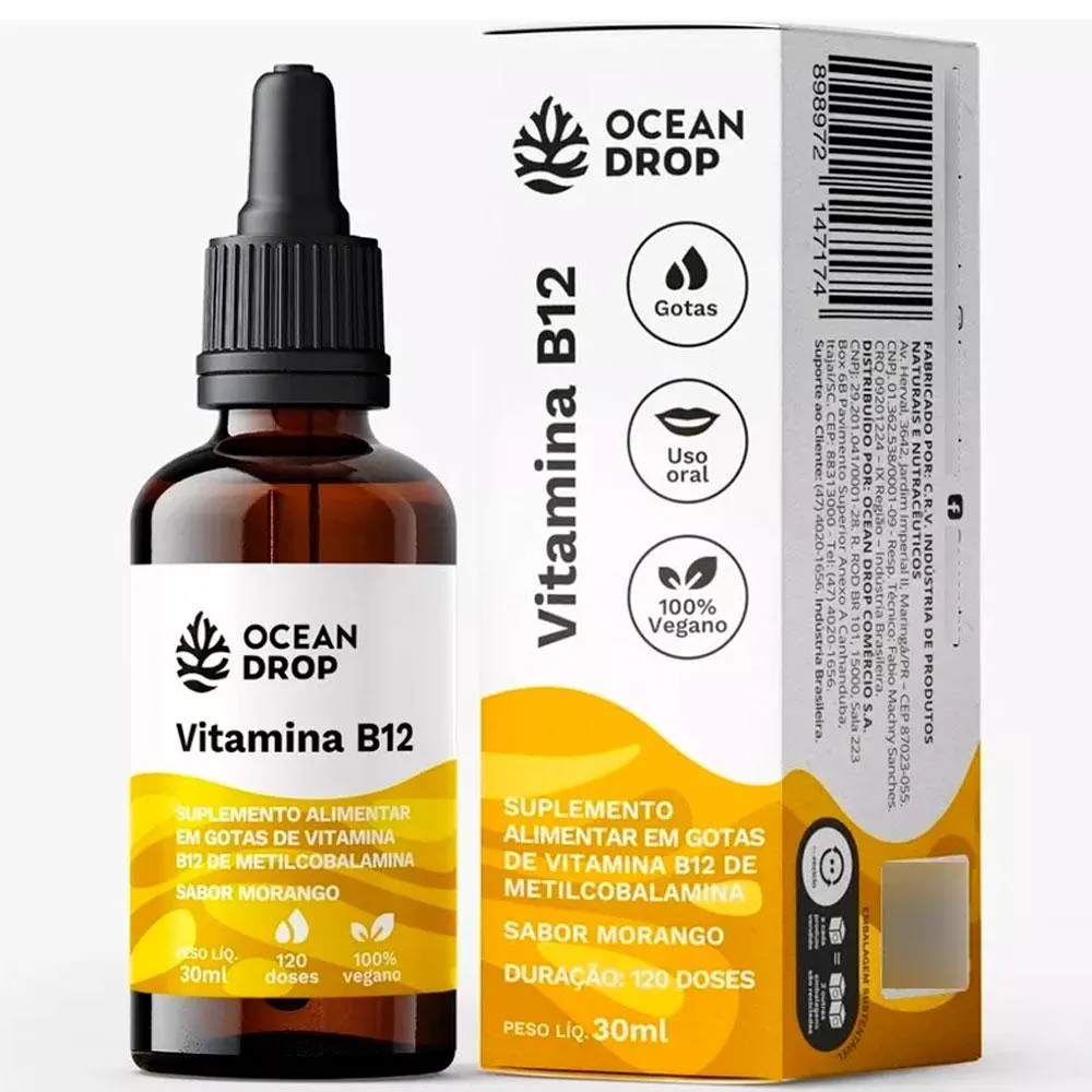 VITAMINA B12 LIQUIDA MORANGO VEGANO (30ML) - OCEAN DROP