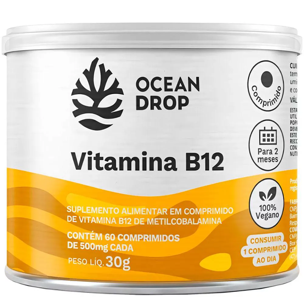 VITAMINA B12 EM COMPRIMIDOS VEGANO (60 TABLETES) - OCEAN DROP
