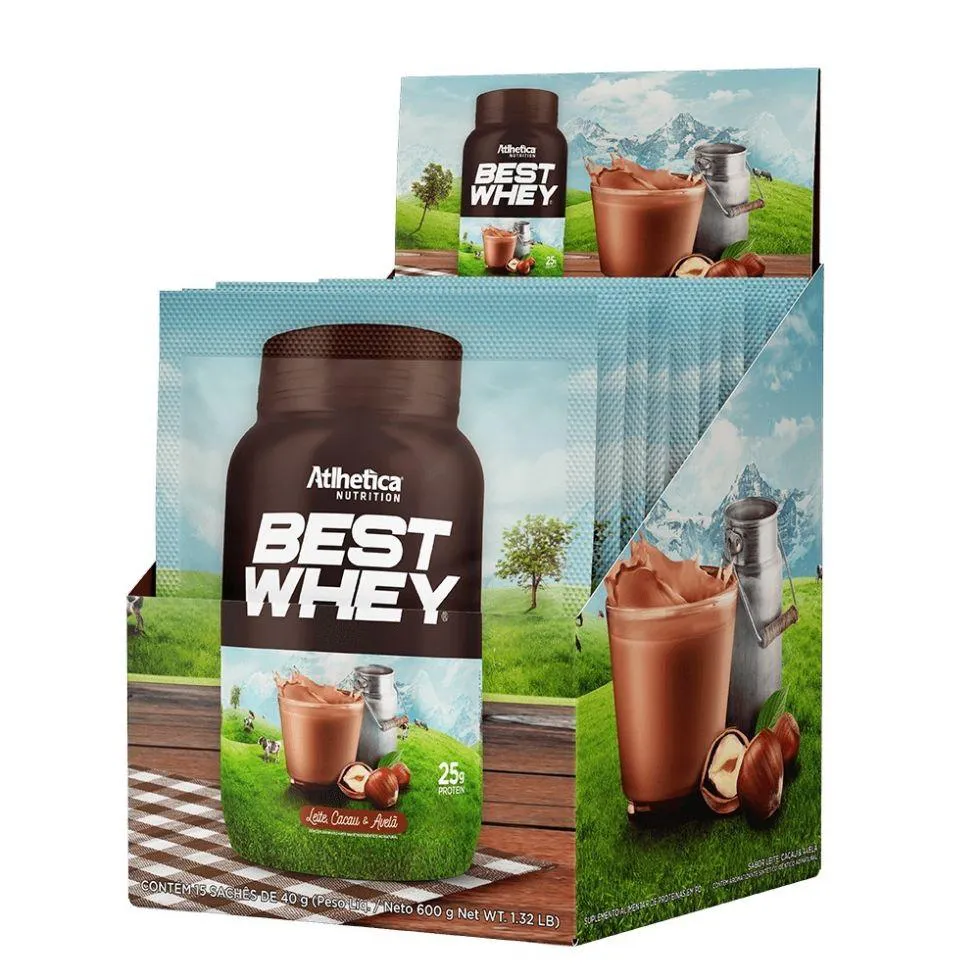 BEST WHEY SACHê (DISPLAY COM 15 SACHêS - 35G) - SABOR: LEITE, CACAU E AVELã (SACHê 40G)