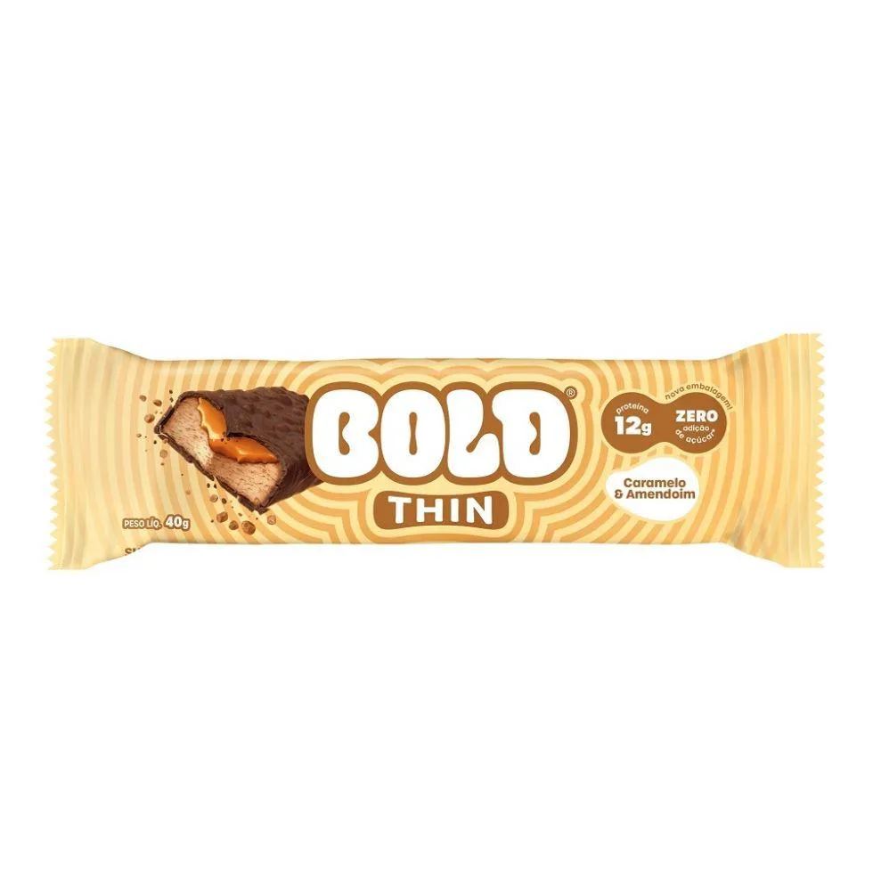 BOLD BAR THIN (40G) - SABOR: CARAMELO E AMENDOIM