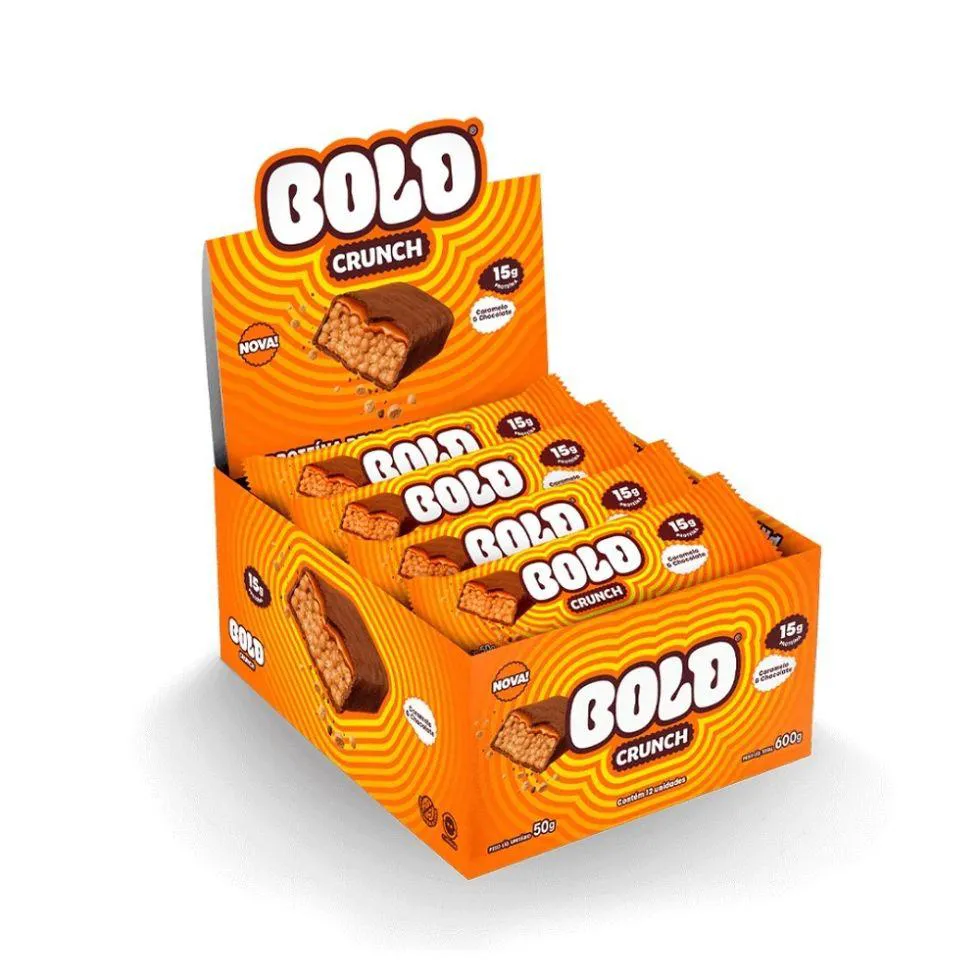 BOLD CRUNCH DISPLAY (12 UNID. 50G) - SABOR: CARAMELO E CHOCOLATE