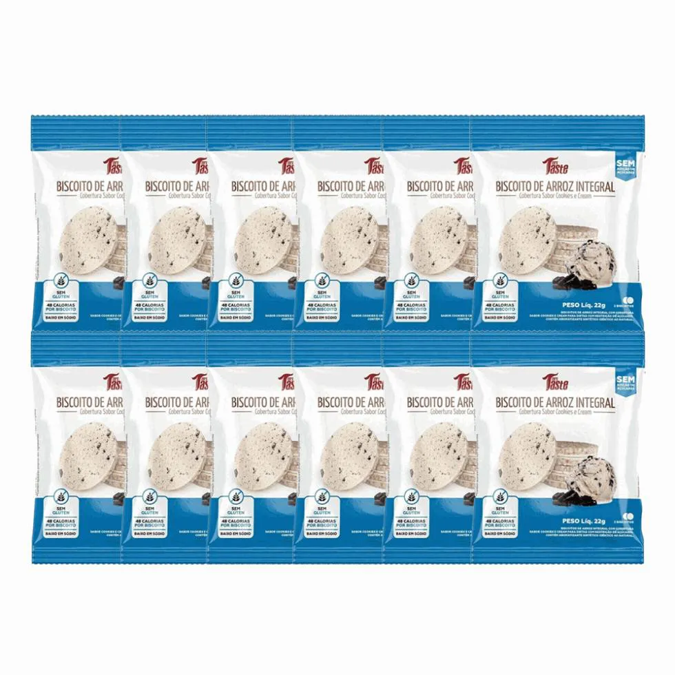 BISCOITO DE ARROZ DISPLAY (12 UNID. 22G) - SABOR: COOKIES E CREAM