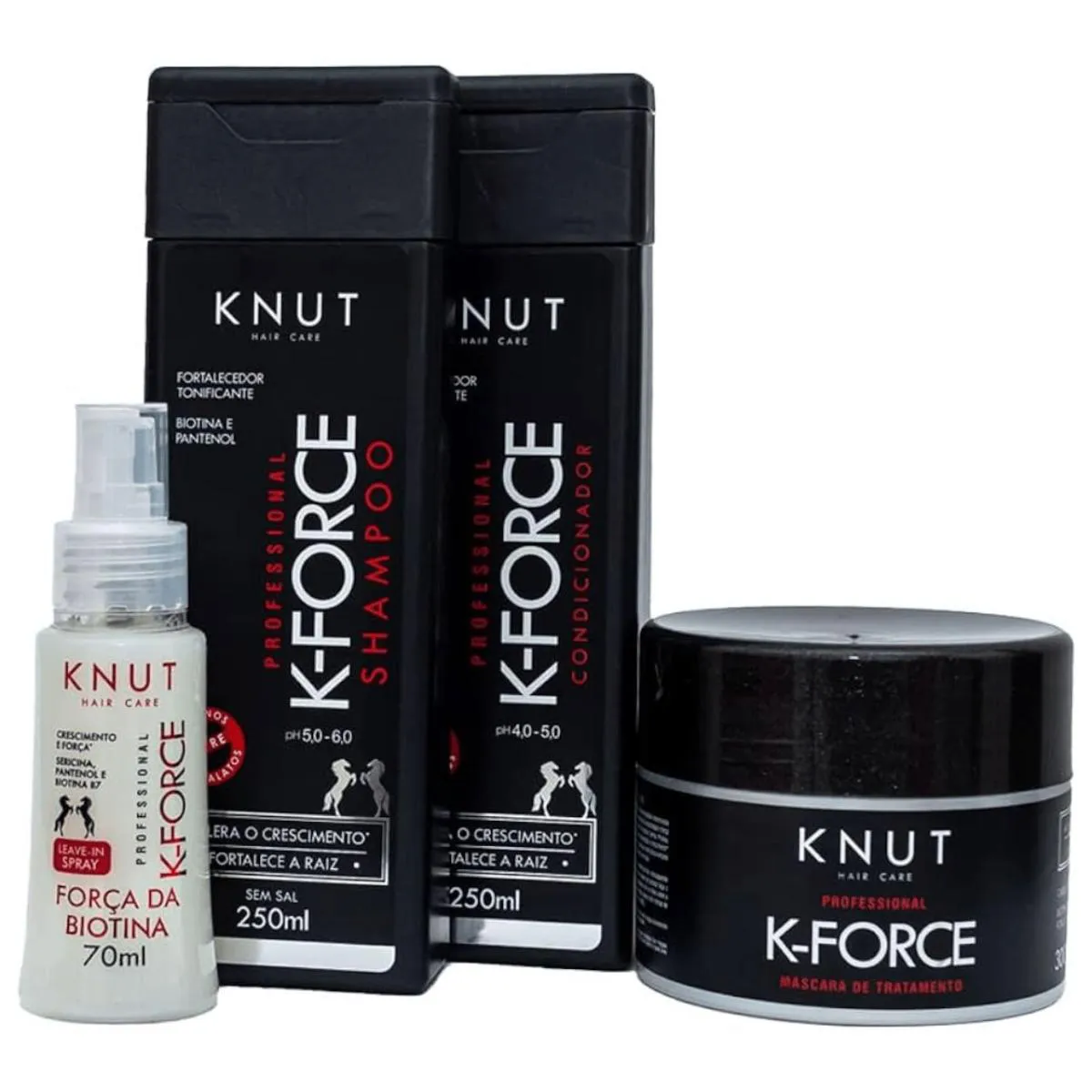 KIT SHAMPOO + CONDICIONADOR + MáSCARA + SPRAY LEAVE-IN K-FORCE KNUT (4 PRODUTOS)