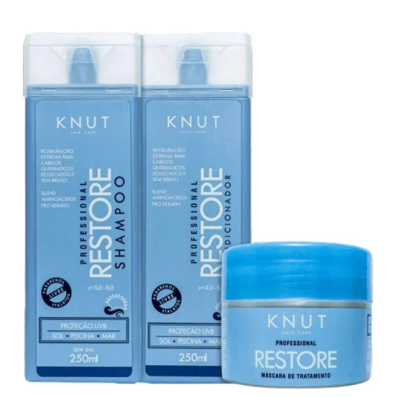 KIT SHAMPOO + CONDICIONADOR + MáSCARA RESTORE KNUT (3 PRODUTOS)
