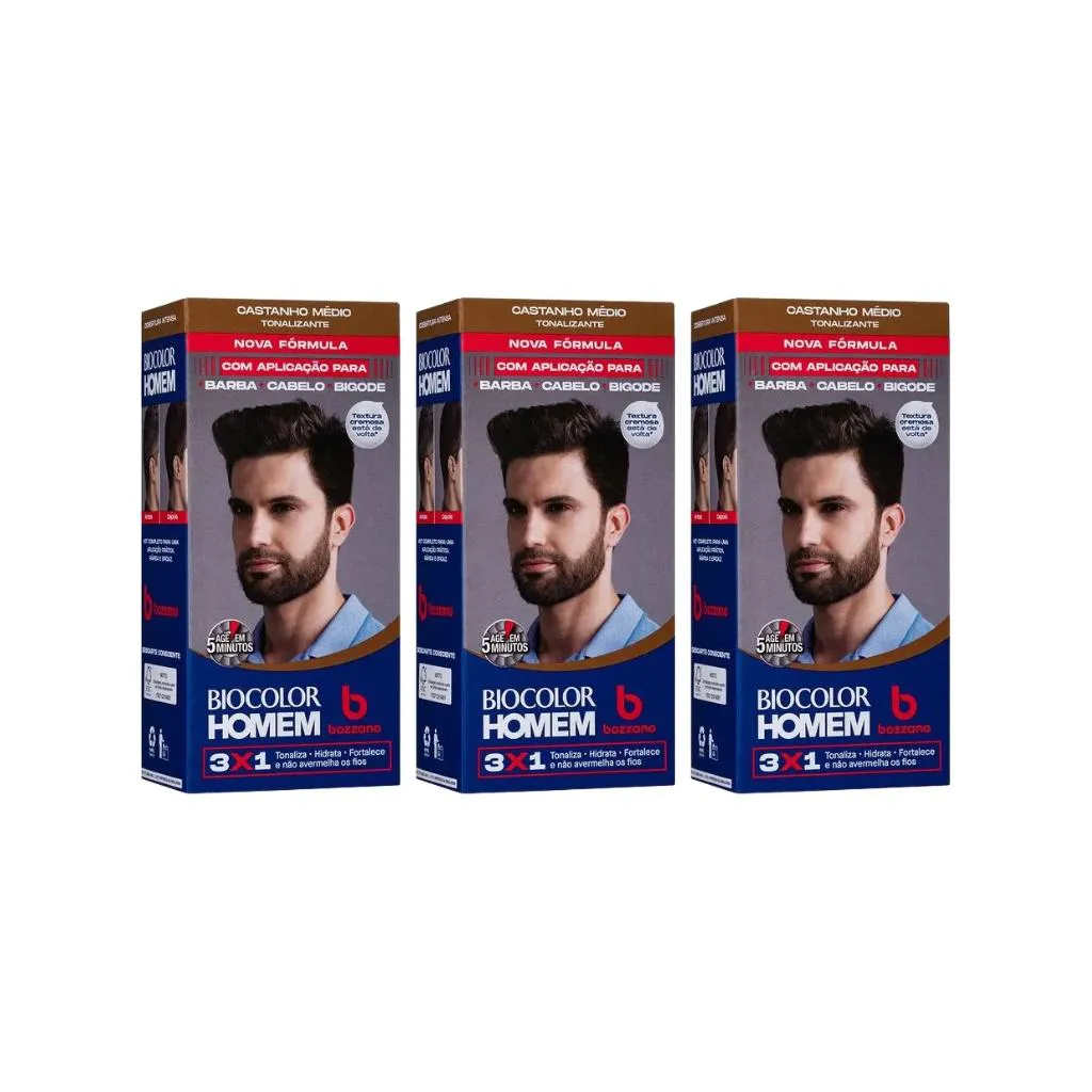 COLORAçAO BIOCOLOR HOMEM BOZZANO CASTANHO MEDIO - KIT C/3UN
