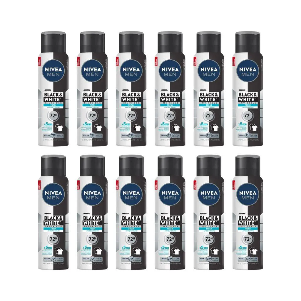 DESODORANTE AERO NIVEA 150ML MASC BLACK WHITE INVI FRESH-12UN