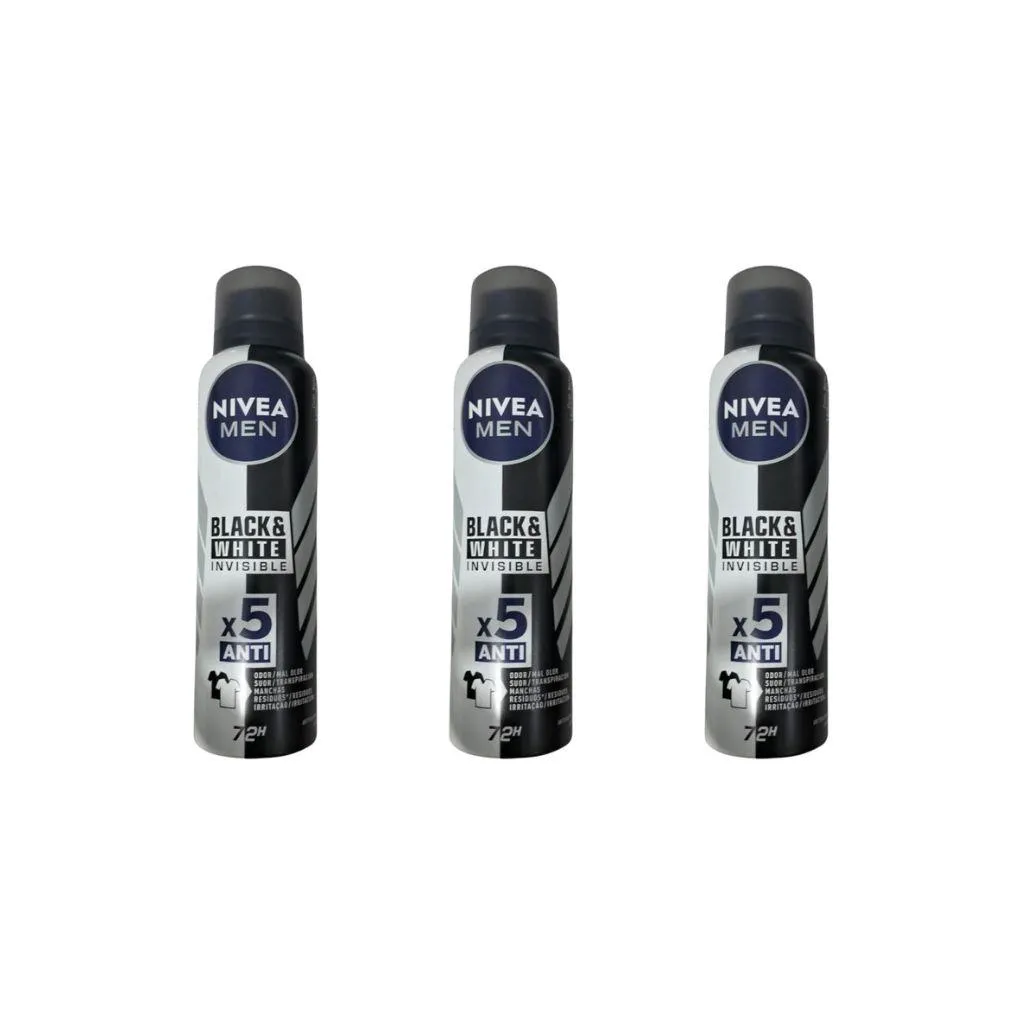 DESODORANTE AERO NIVEA 150ML MASC BLACK WHITE INVISIBLE -3UN