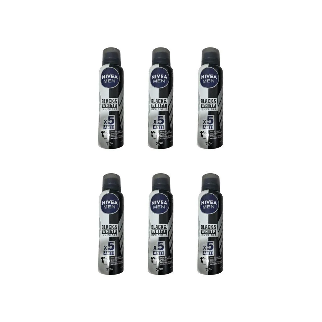 DESODORANTE AERO NIVEA 150ML MASC BLACK WHITE INVISIBLE -6UN